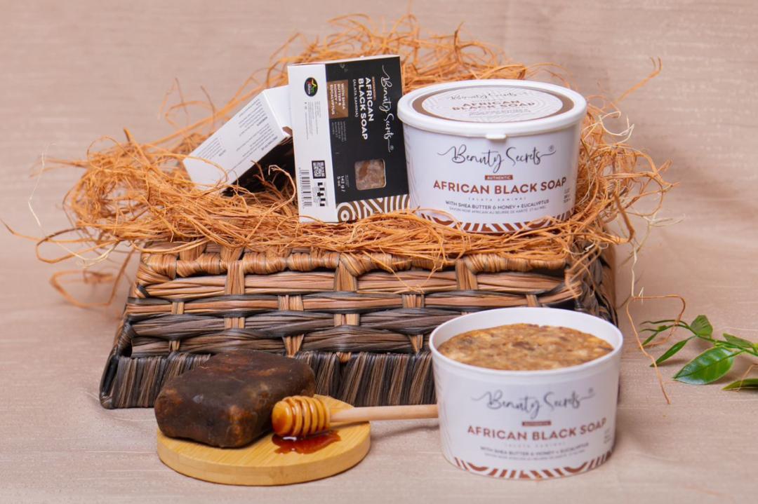 Beauty Secrets Black soap with shea butter - honey eucalyptus collection